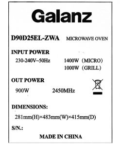 Lo Vi Song Galanz D90d25etl Zwa 25 Lit 10 Org
