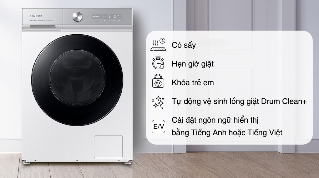 Máy giặt sấy Samsung Bespoke AI Inverter giặt 12 kg - sấy 8 kg WD12BB944DGHSV Máy giặt sấy Samsung Bespoke AI Inverter giặt 12 kg - sấy 8 kg WD12BB944DGHSV